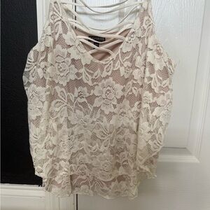 Express Women's Ivory Floral Lace Blouse